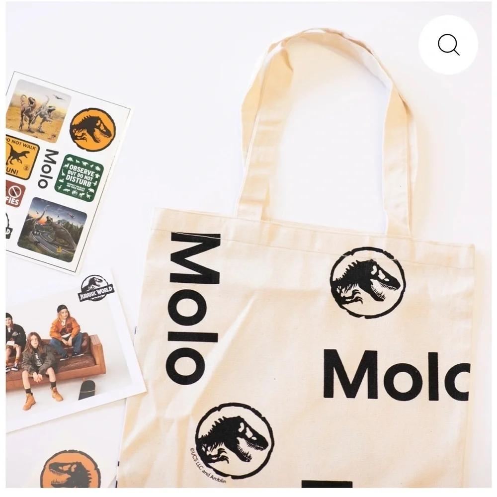Molo Beige Tote Bag with Black Dinosaur Print